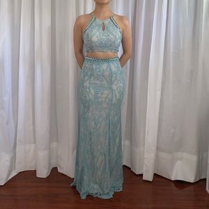 Tiffany blue lace two piece dress